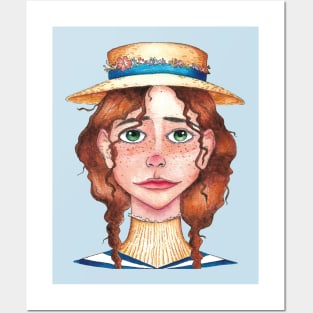 Little girl face with straw hat Posters and Art